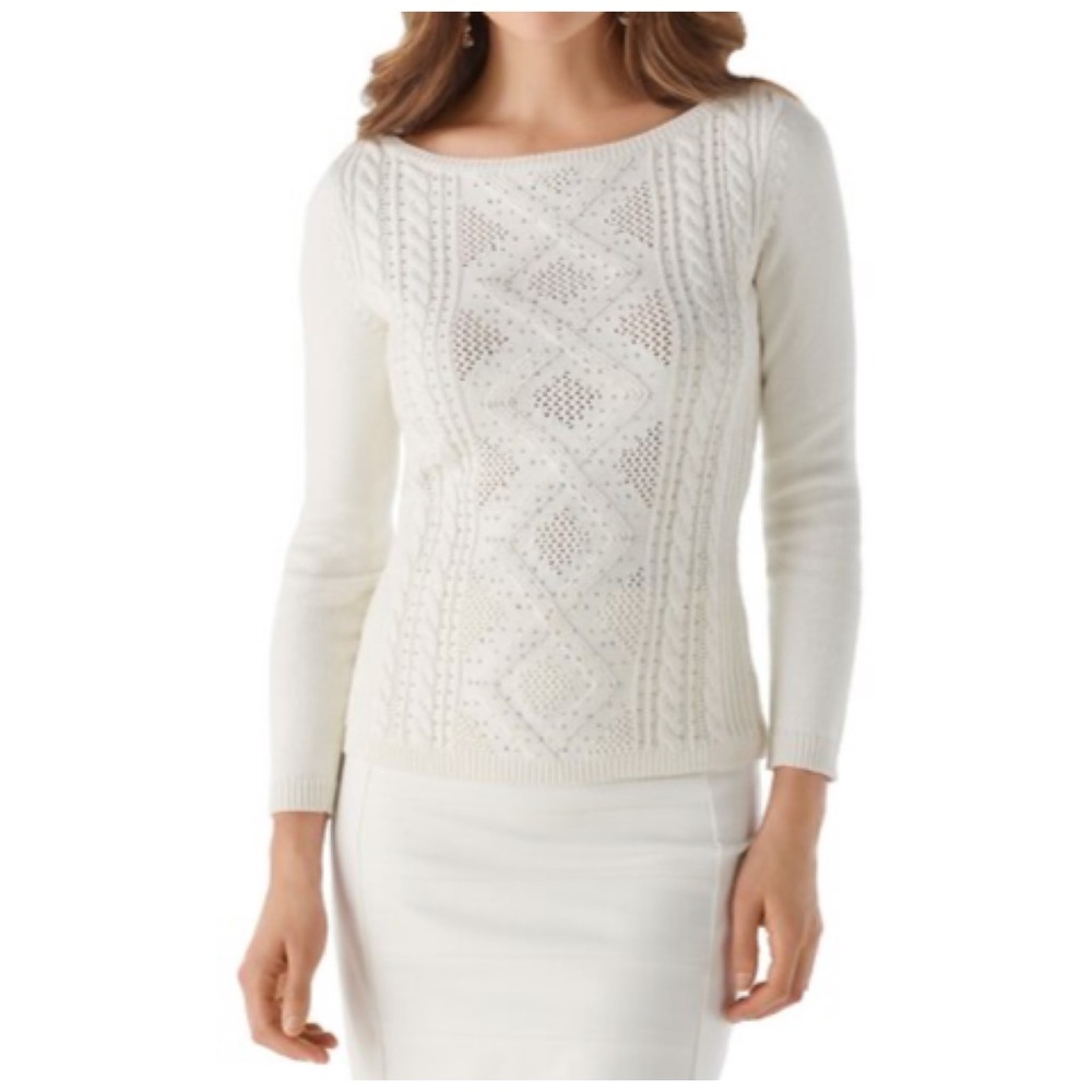 White House Black Market Embellished Cable Sweater